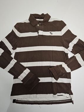 Abercrombie & Fitch Brown White Rugby Polo Shirt Men's Large Y2K Preppy